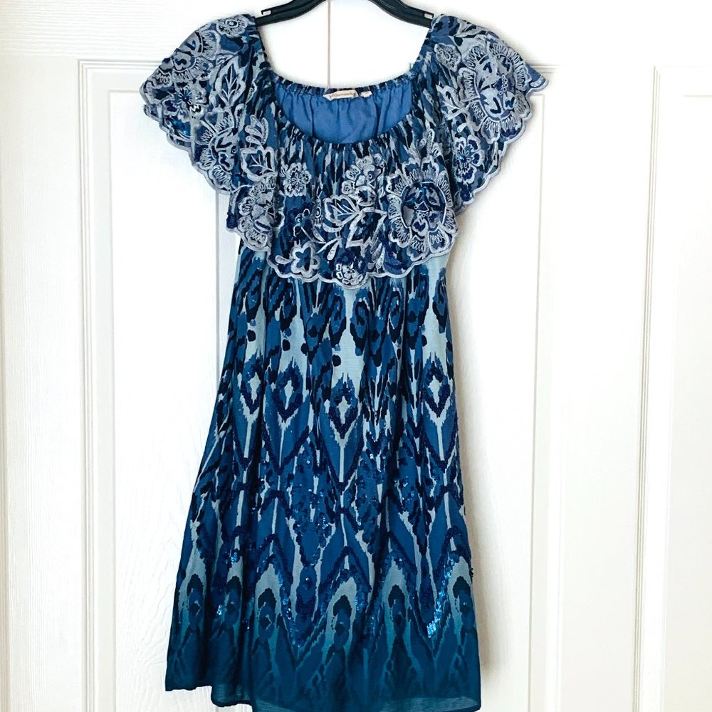 SOFT SURROUNDINGS On Off Shoulder Embroidered Lined Dress Seed Pearls Sequins